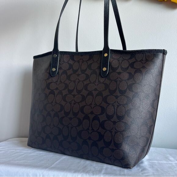 COACH Signature Jacquard Ava City Tote Laptop Work Bag Reversible Metro Tote - Picture 8 of 13